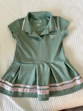 Reebok Girls Polo Dress in Sage Green with Pink Accents
